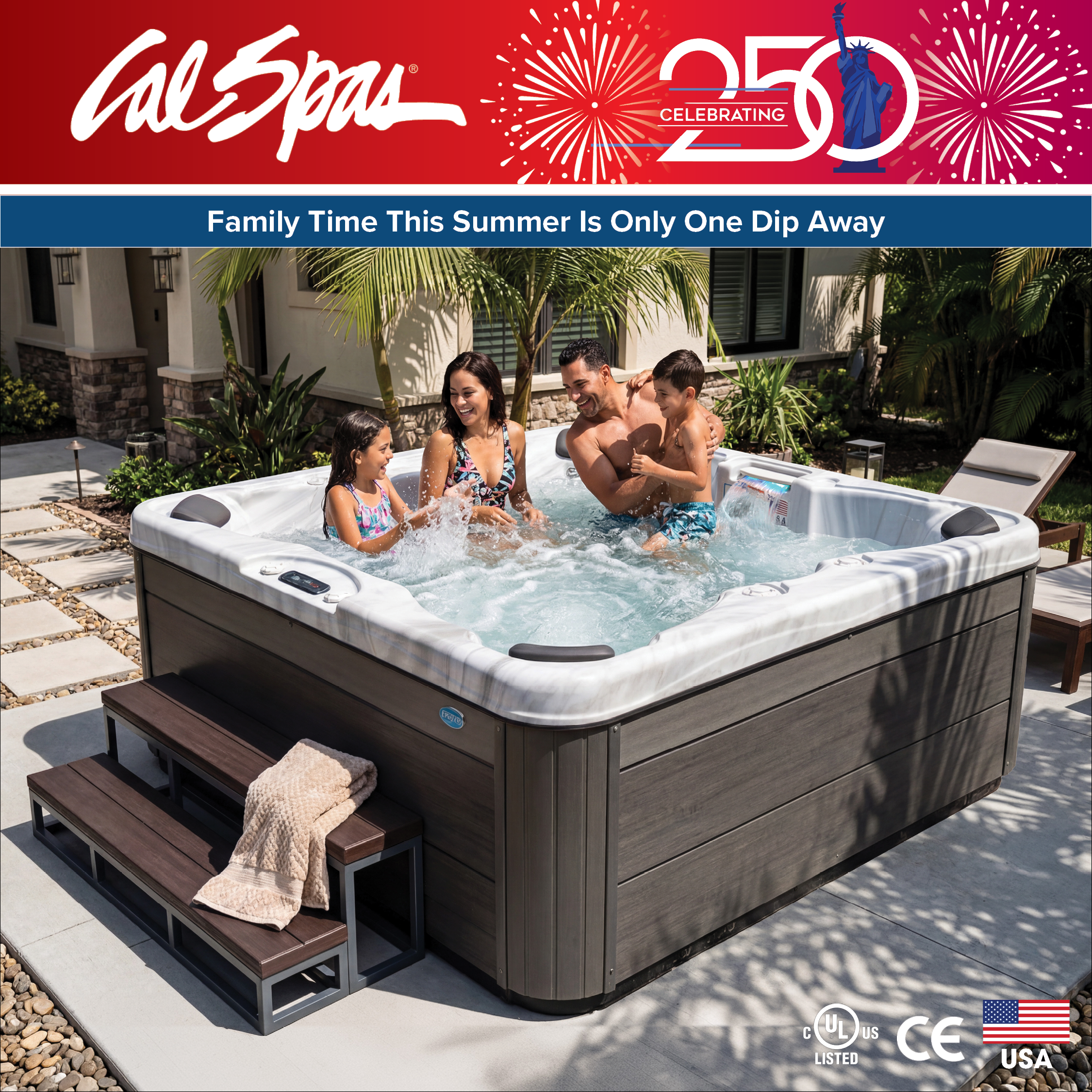 Calspas hot tub being used in a family setting - Rensselaer